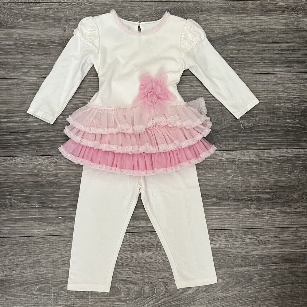 Isobella & Chloe Baby Girls Pink Ivory 2pc Long Sleeve Top Pant Set sz 24M